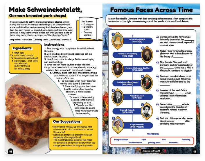 Booklet games and recipes page