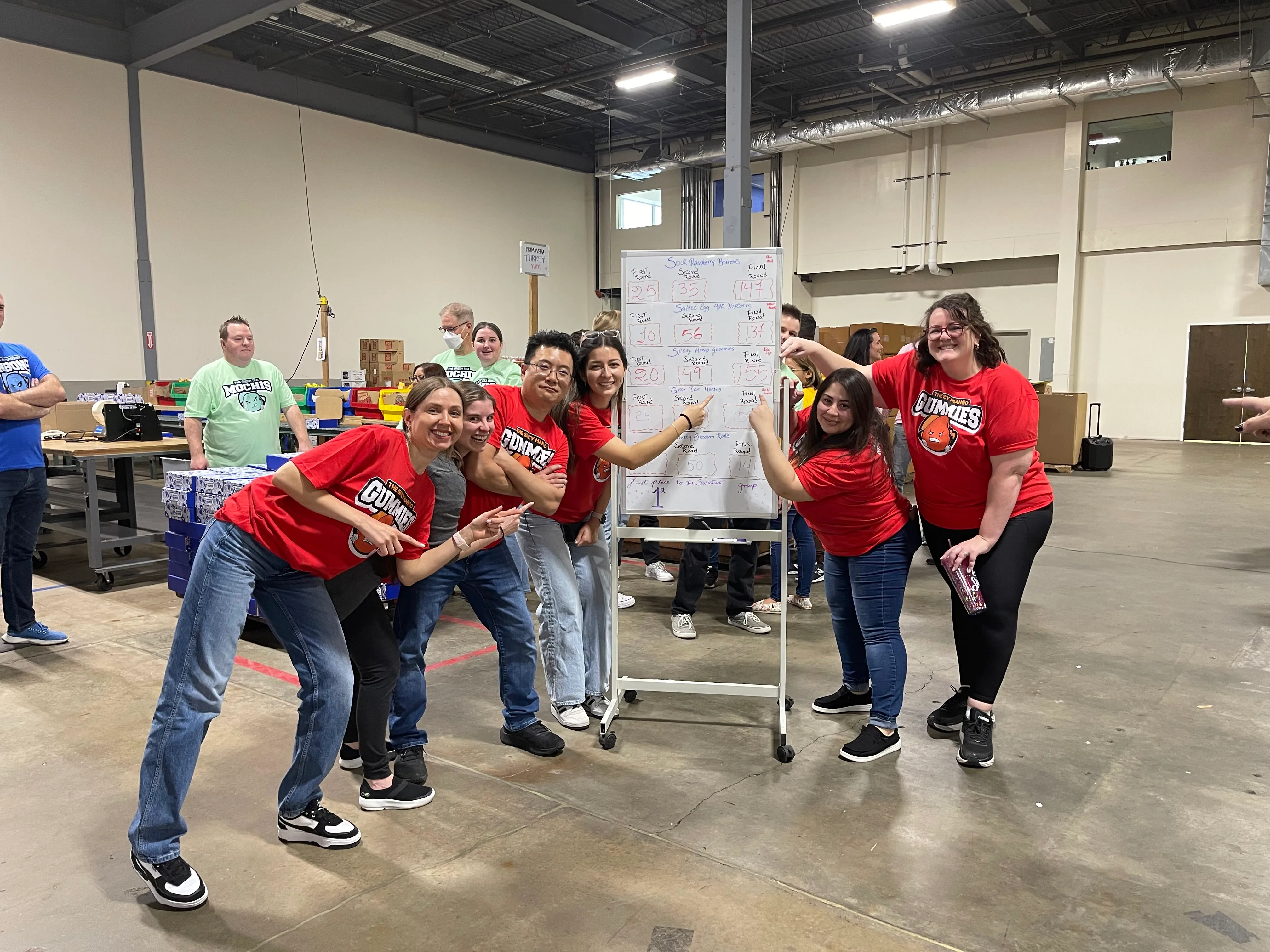 Photo of team in warehouse packing boxes