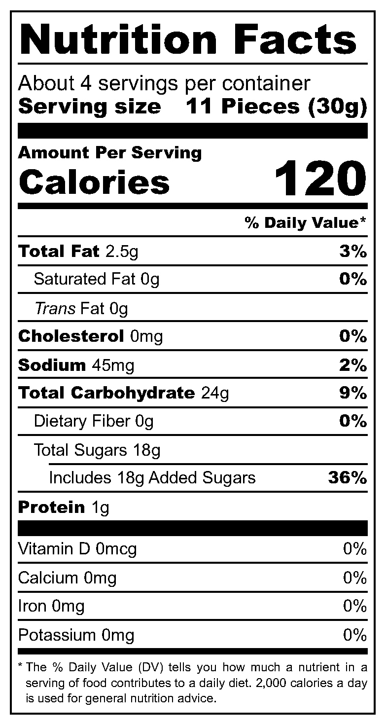 Milky Melon Chews nutritional label