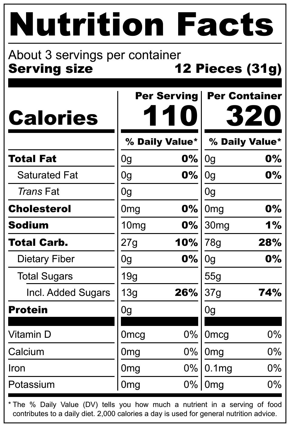 Raspberry Gummy Skulls nutritional label