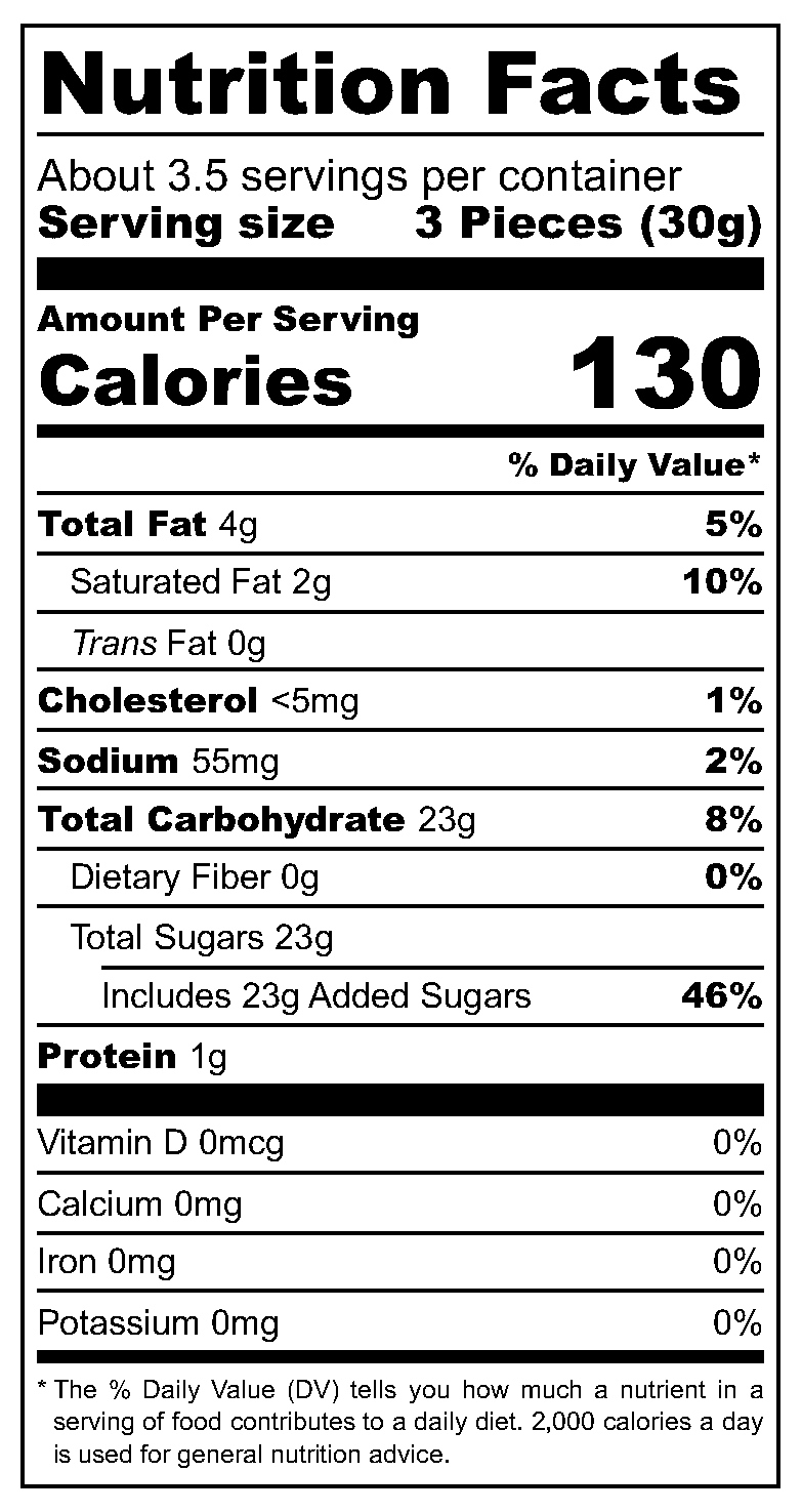 Bristows Clotted Cream Fudge nutritional label