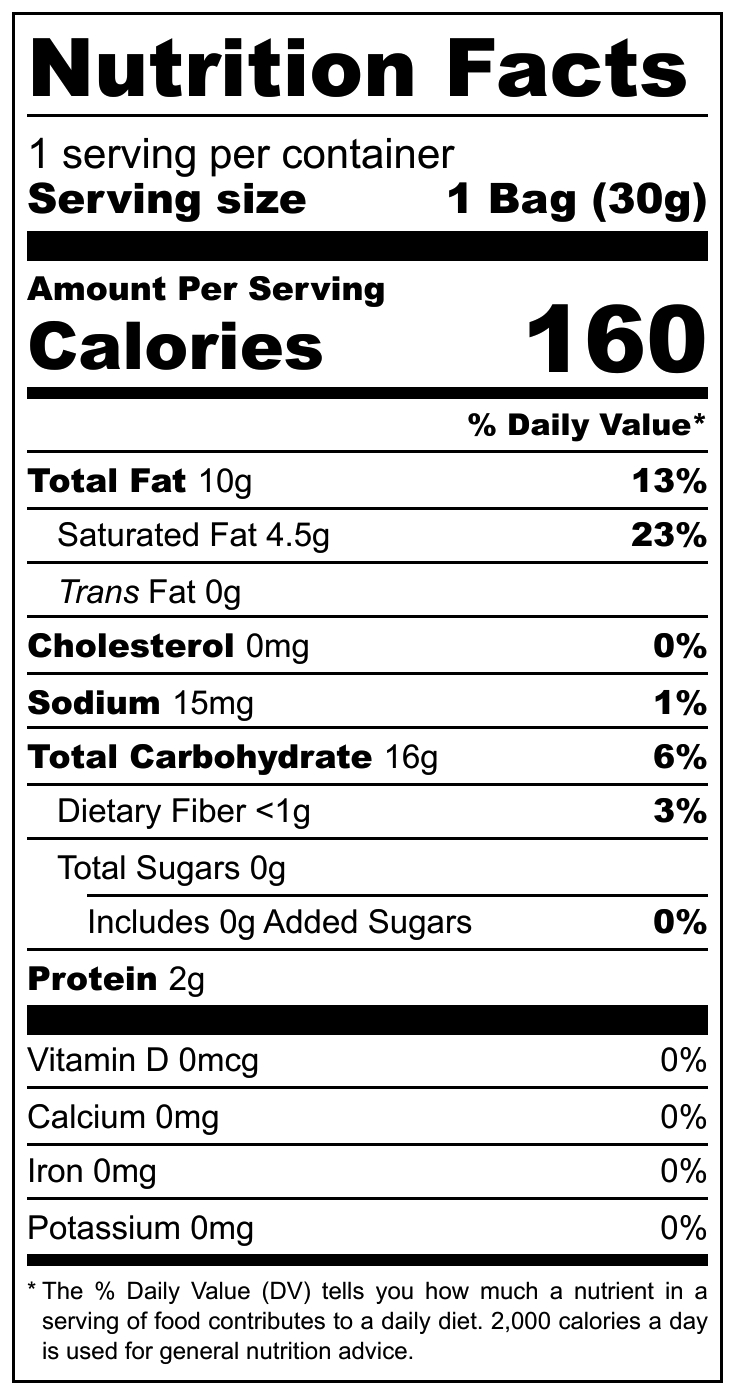 Waves Potato Crisps Tomato Flavor nutritional label