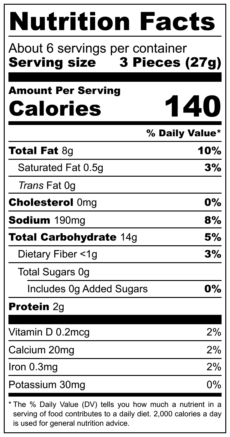 Pan Tosto Aglio & Prezzemolo nutritional label