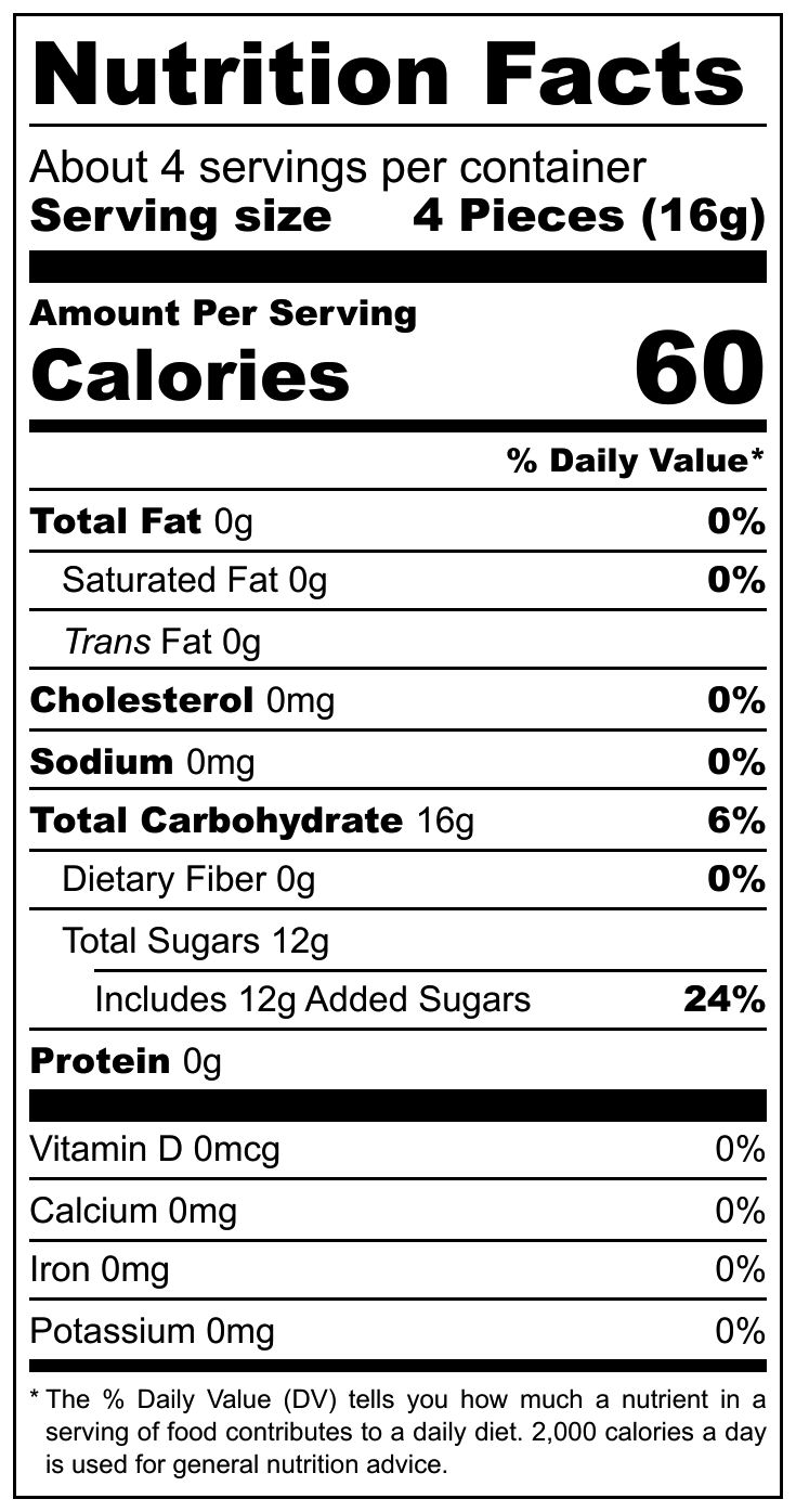 La Vraie Violette de Liege nutritional label