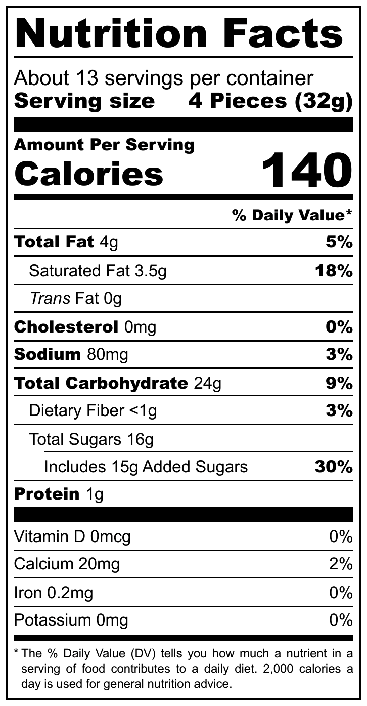 Supercoco Tirudito nutritional label