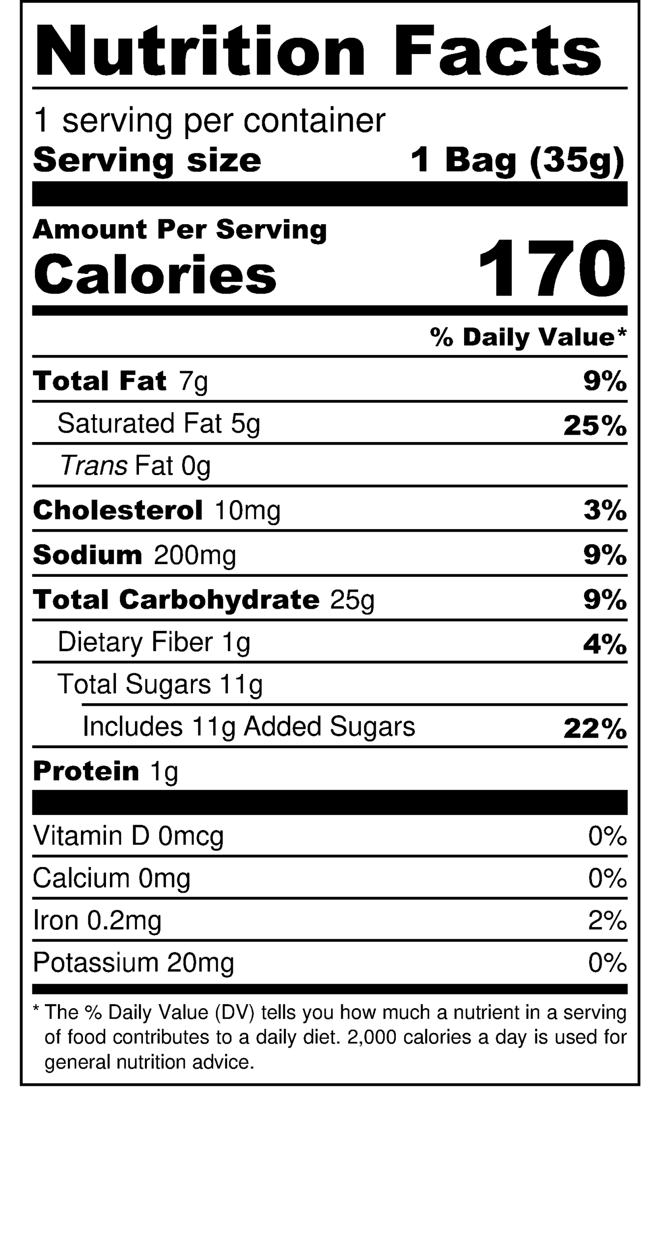 PopSmile Popcorn nutritional label