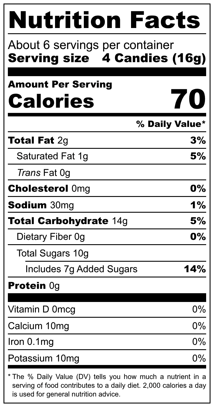Kopiko Cappuccino Candy nutritional label