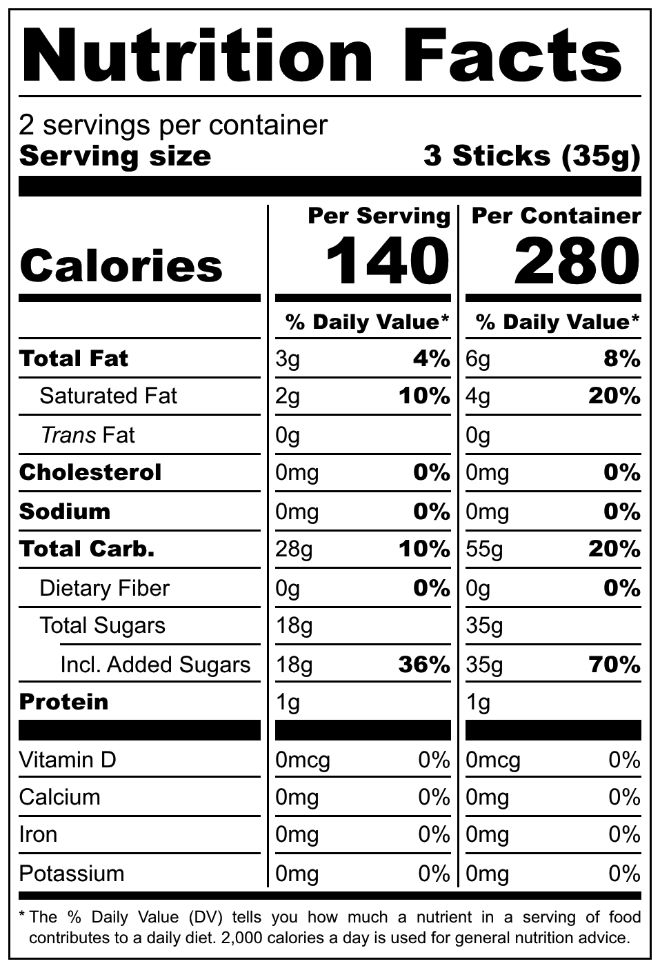 Fritt Chewy Candy nutritional label