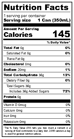 Guarana Antarctica nutritional label