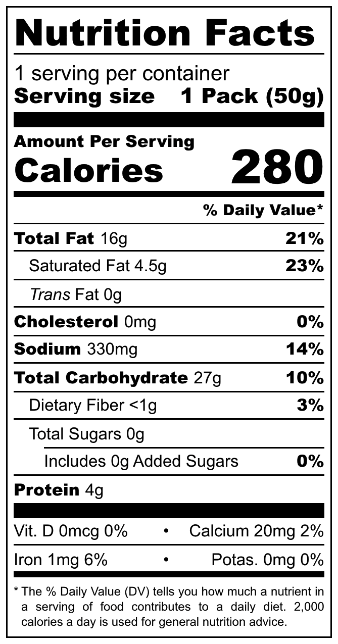 Piraque Aneis de Cebola nutritional label
