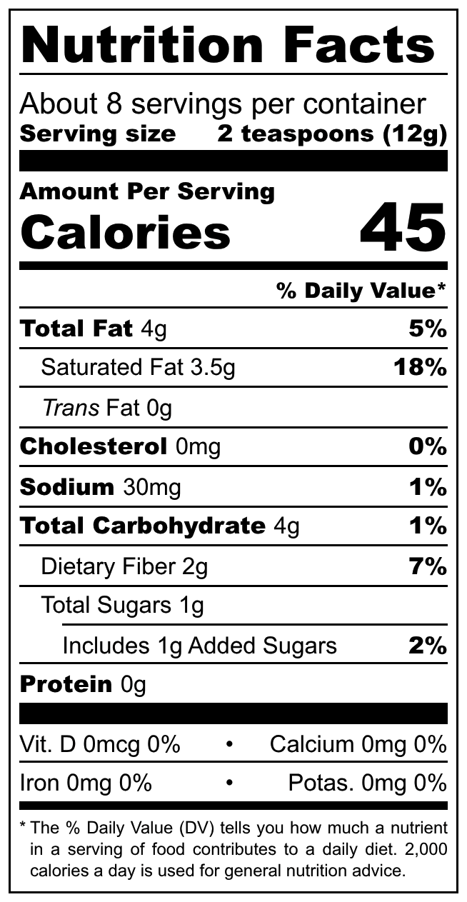 Sococo Sweet Floco nutritional label
