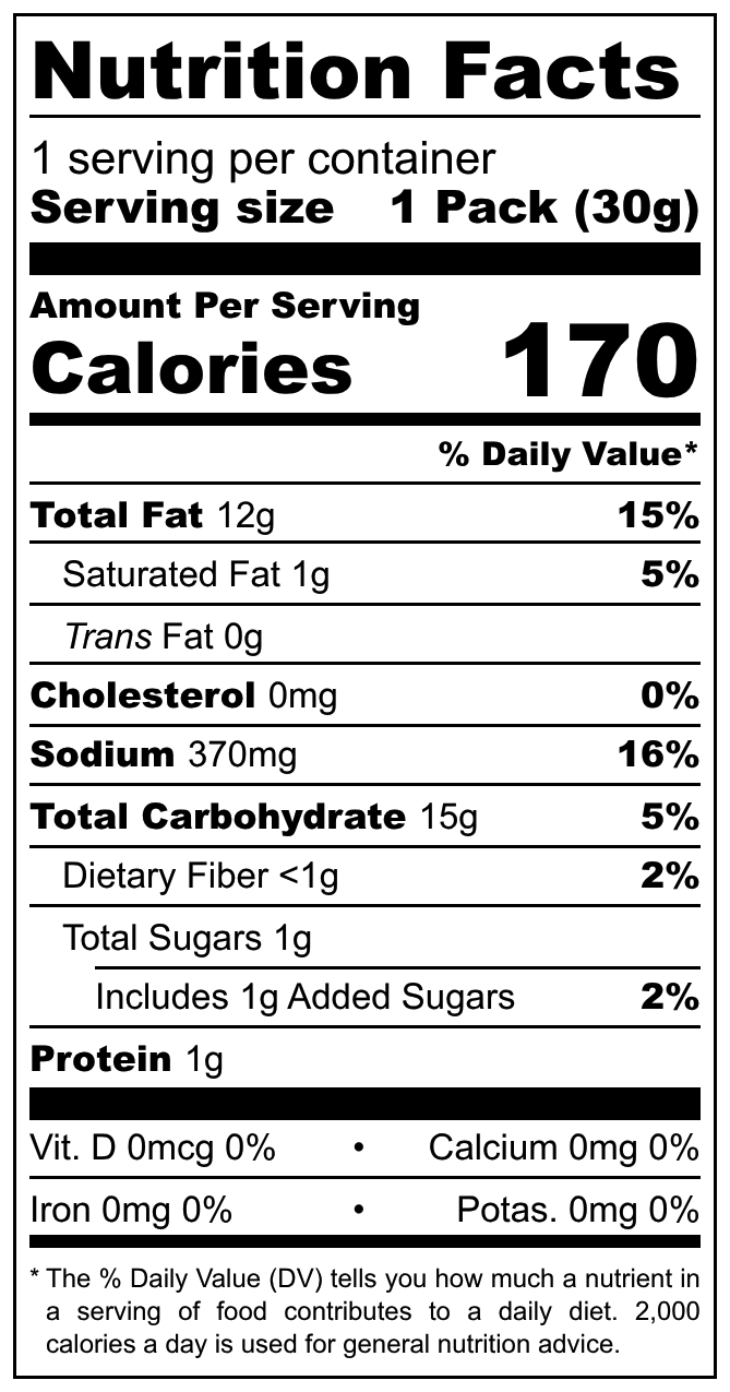 Lapsy Potato Snack nutritional label
