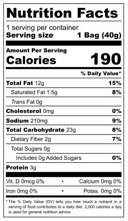 Acho Patatas Fritas con Sabor a Huevo Frito nutritional label