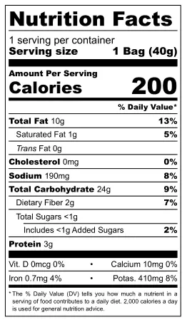 Taylors Pickled Onion Potato Crisps nutritional label