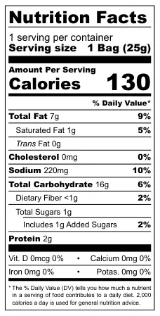 Cornitos Crusties Cheese Balls nutritional label