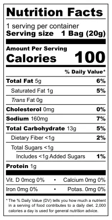 Cornitos Nacho Crisps nutritional label