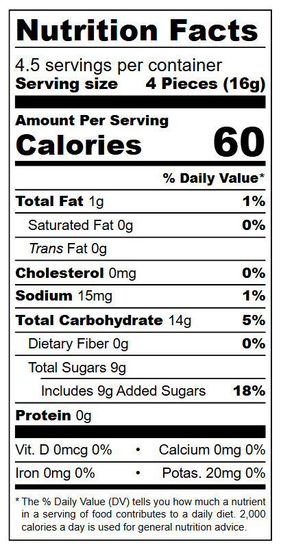 Parle Mango Max nutritional label