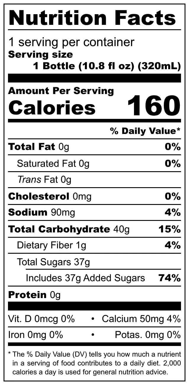 Mogu Mogu nutritional label