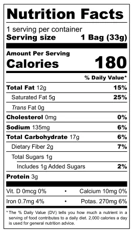 Cadina Potato Chips nutritional label