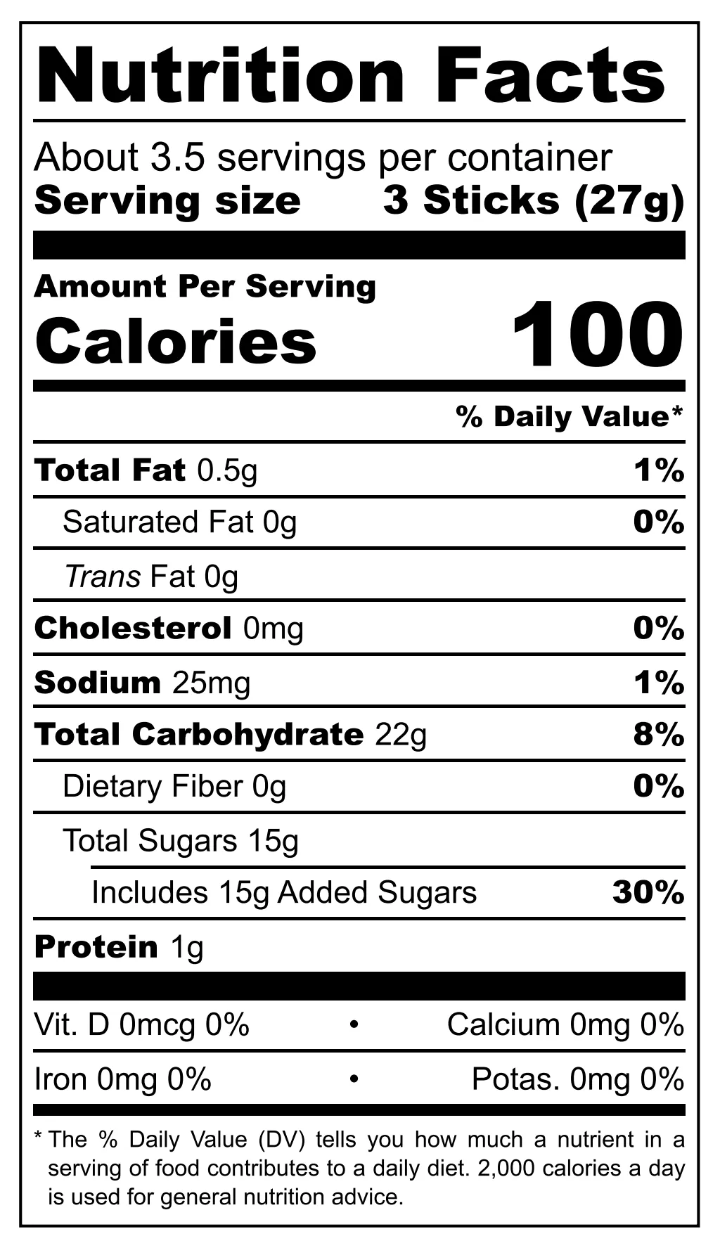 Yes Bons Sticks nutritional label