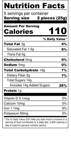 Dark Chocolate Gingerbread Bites nutritional label