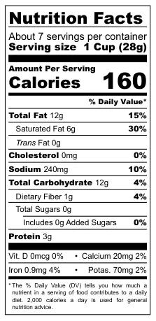 Anand Jolliz Namkeen Aloo Sev nutritional label