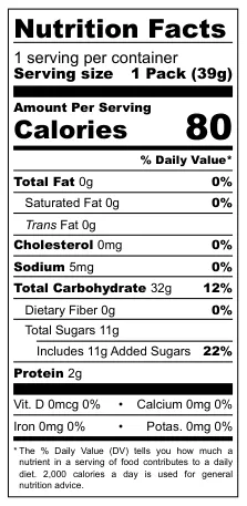 Kasugai Mochila nutritional label
