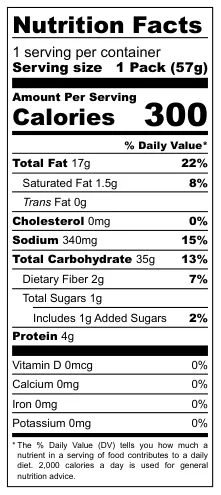 Long Chips Mushroom nutritional label