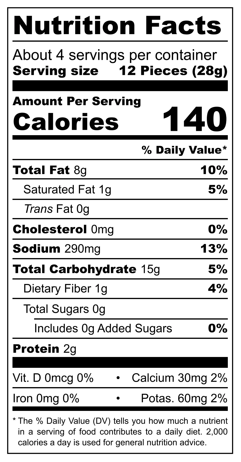 Chipoys Spicy Ranch nutritional label