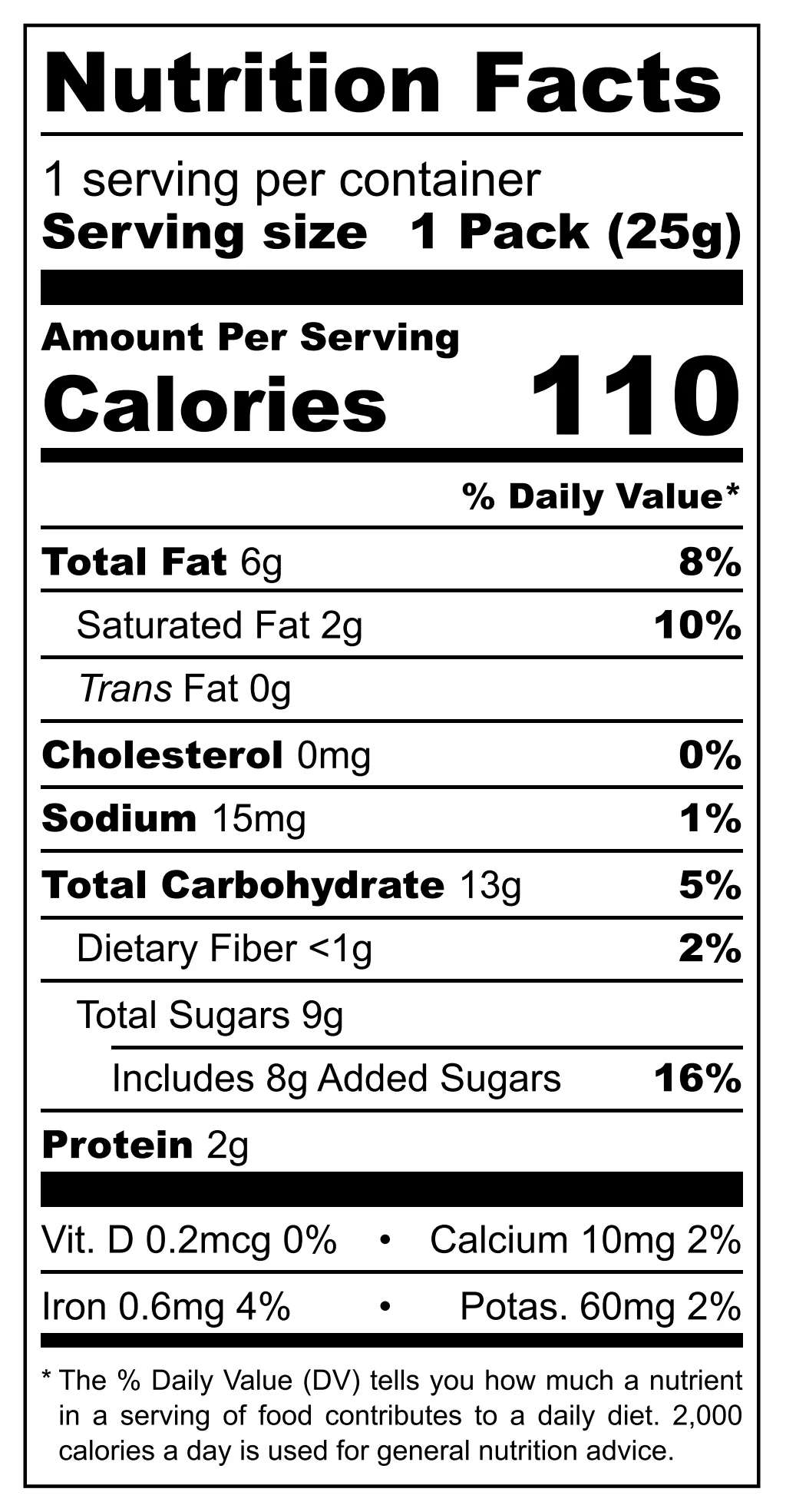 De la Rosa Nugs nutritional label