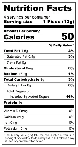 Kuhbonbon Marzipan nutritional label