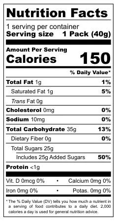Sour Punk Spaghetto nutritional label