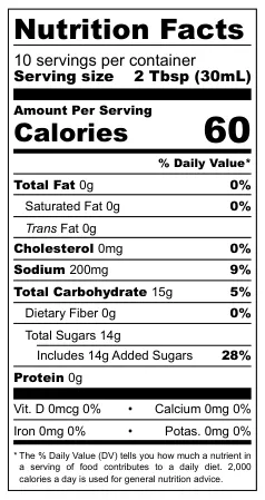 Lobo Thai Sweet Chili Sauce nutritional label