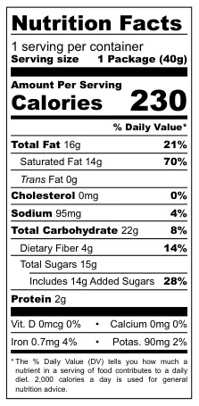 Glendee Coconut Chips nutritional label