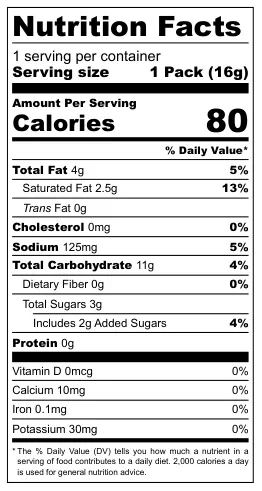 Suthera Thai Coconut Crispy Rolls nutritional label