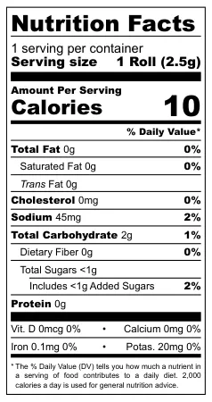 Big Roll Grilled Seaweed Roll nutritional label