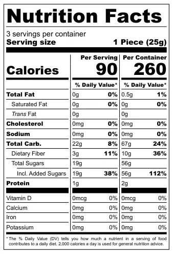 Sultan Delight nutritional label