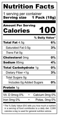 Rixy Llama Crunch Burger nutritional label