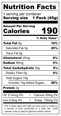Today Cloud Cake Tiramisu nutritional label