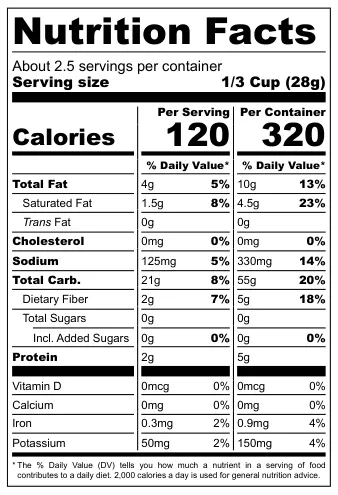 Hot Paprika Flavored Roasted Corn Snack nutritional label