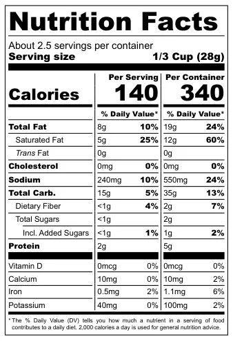 Crackzel Garlic Bread Pretzel Pieces nutritional label