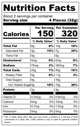 Italo Wafers Guanábana nutritional label