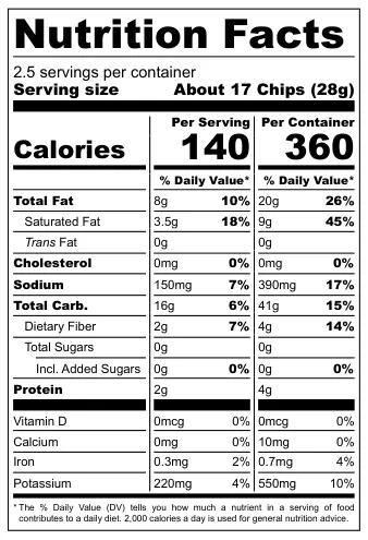 La Niña Papa Con Sabor Limón nutritional label