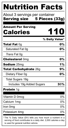 Vidal Spicy Mangos nutritional label